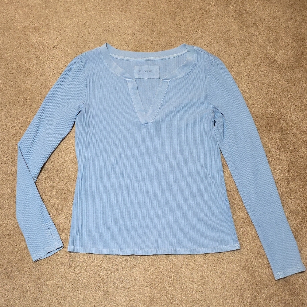 Pilcro Sky Blue Long Sleeve V-Neck Top